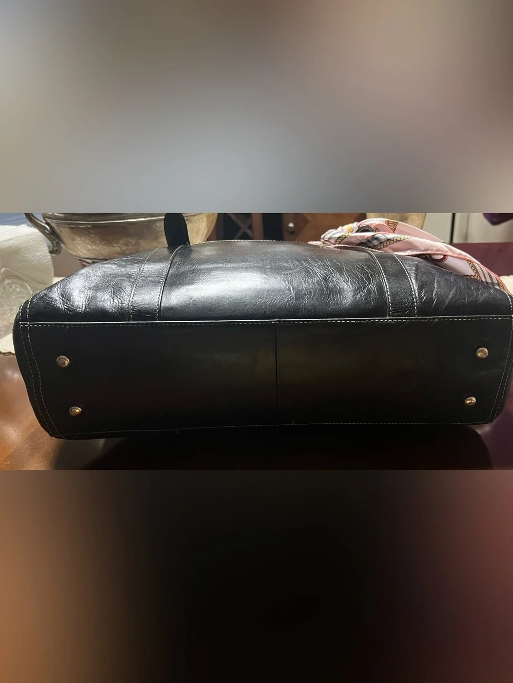 Fossil Black Leather Purse/ Briefcase with Magenta Lining
